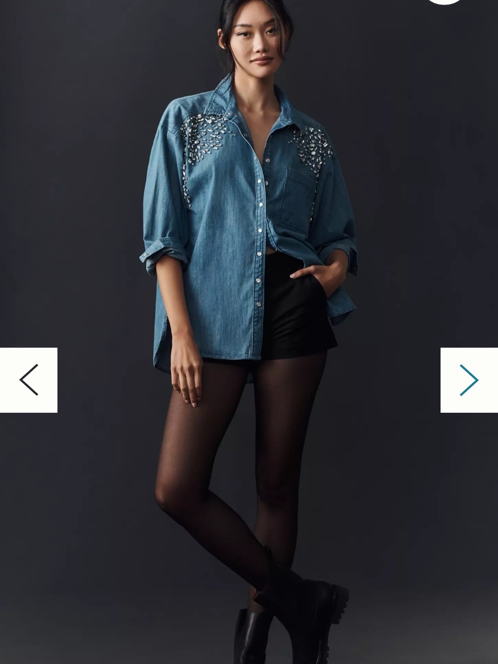 Pilcro Denim Button-Down Shirt with Shoulder Embellishment - Blue